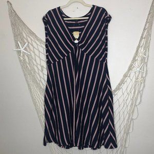 Suzanne Betro Navy and Pink Striped Midi Dress